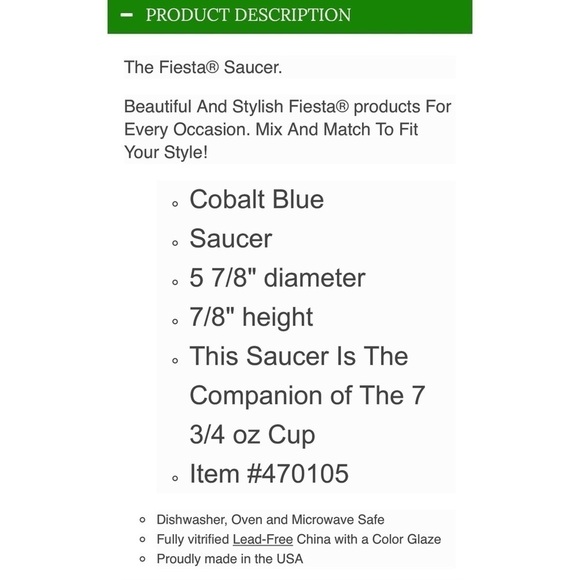 The Fiesta 5 7/8” Saucer in Cobalt Blue Introduced 1986 - Picture 4 of 6